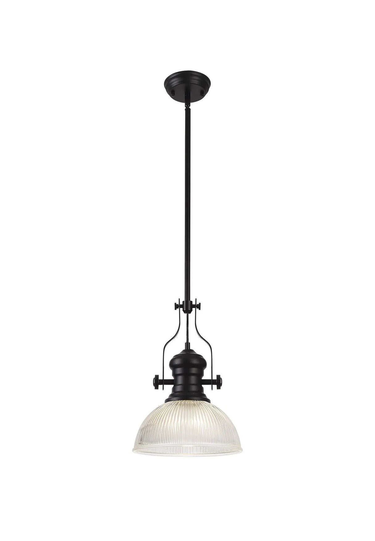 Munro 1 Light Multi Height Pendant E27 With 30cm Dome Glass Shade, Matt Black/Clear