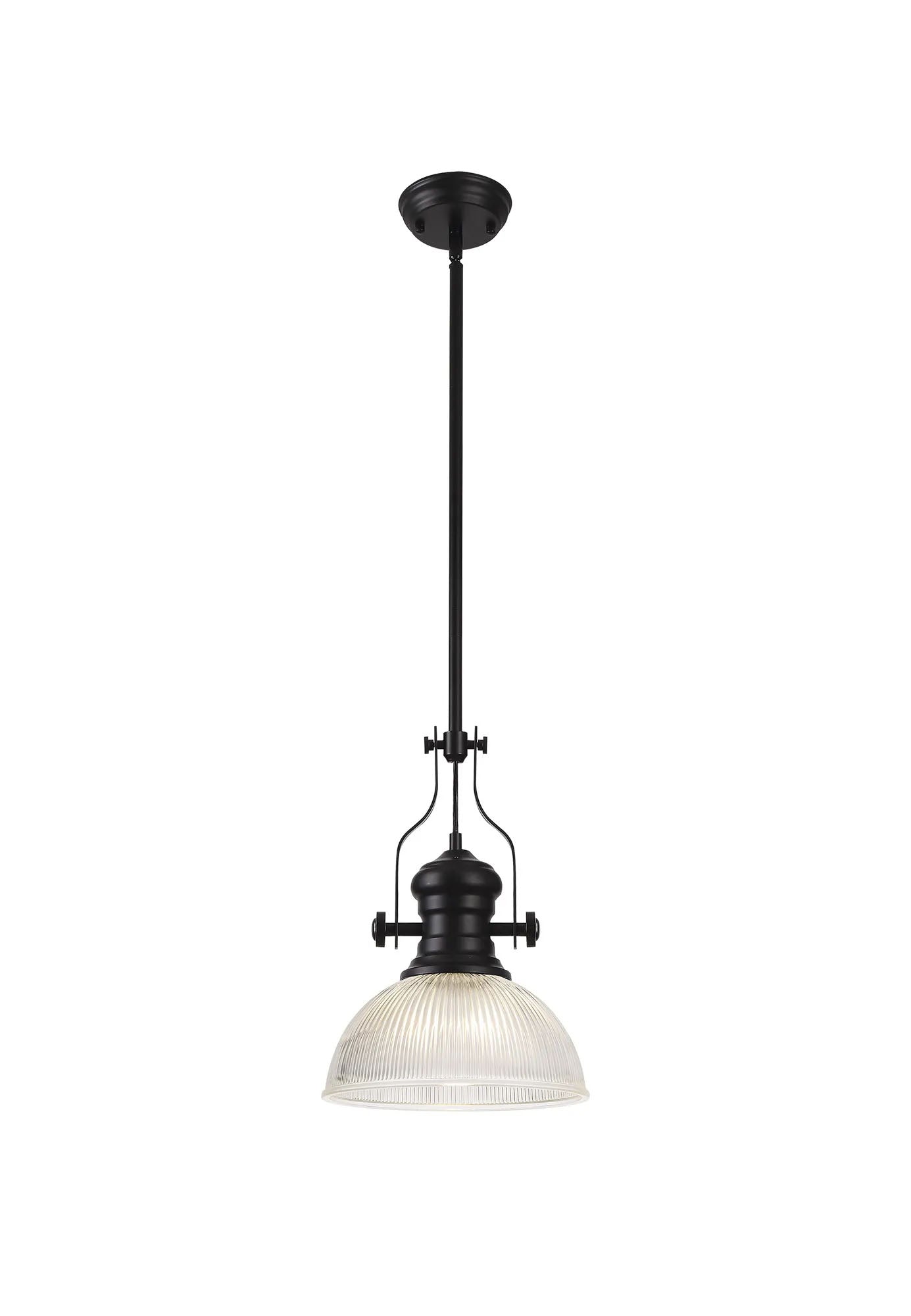 Munro 1 Light Multi Height Pendant E27 With 30cm Dome Glass Shade, Matt Black/Clear