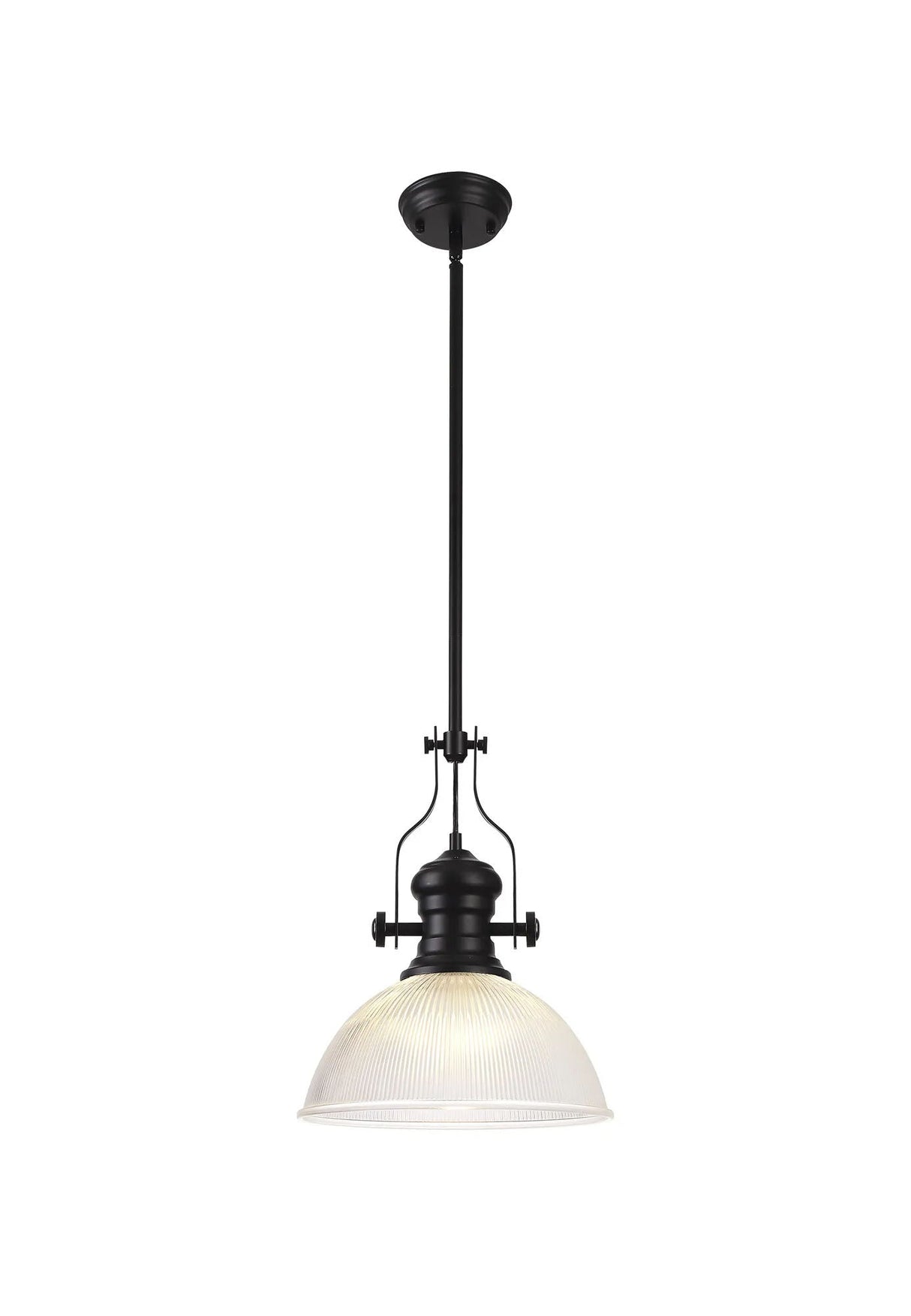 Munro 1 Light Multi Height Pendant E27 With 38cm Dome Glass Shade, Matt Black/Clear