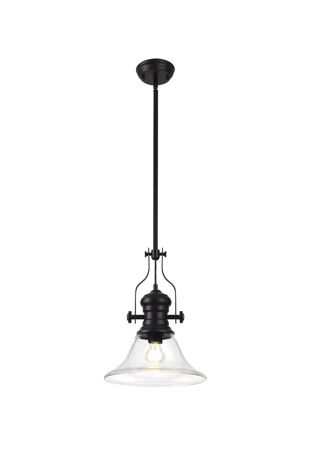 Munro 1 Light Multi Height Pendant E27 With 30cm Smooth Bell Glass Shade, Matt Black/Clear