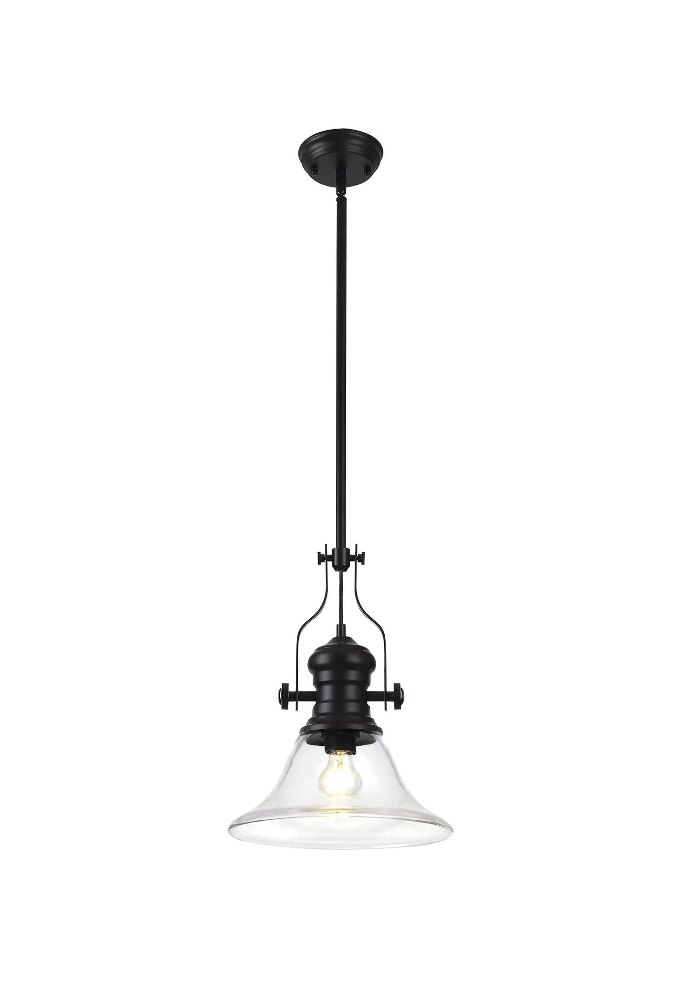 Munro 1 Light Multi Height Pendant E27 With 30cm Smooth Bell Glass Shade, Matt Black/Clear