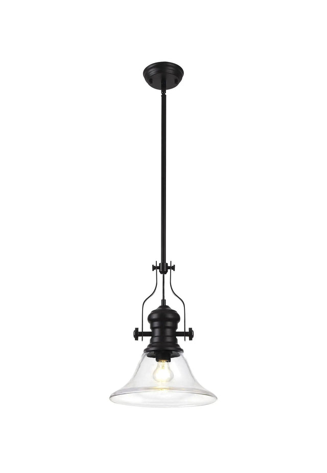 Munro 1 Light Multi Height Pendant E27 With 30cm Smooth Bell Glass Shade, Matt Black/Clear