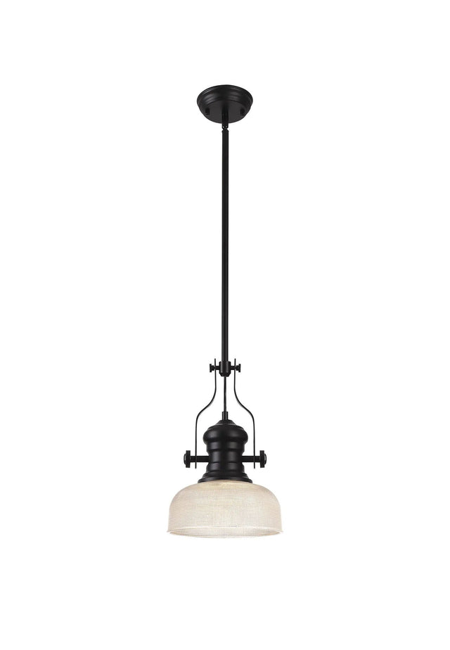 Munro 1 Light Multi Height Pendant E27 With 26.5cm Prismatic Glass Shade, Matt Black/Clear