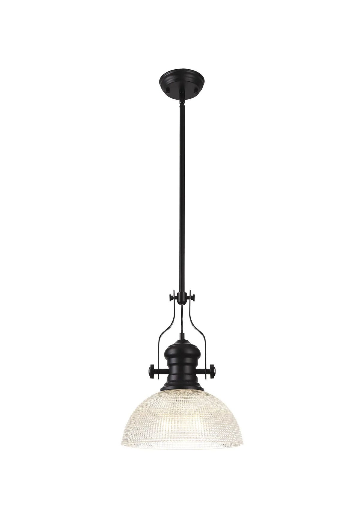 Munro 1 Light Multi Height Pendant E27 With 30cm Prismatic Glass Shade, Matt Black/Clear