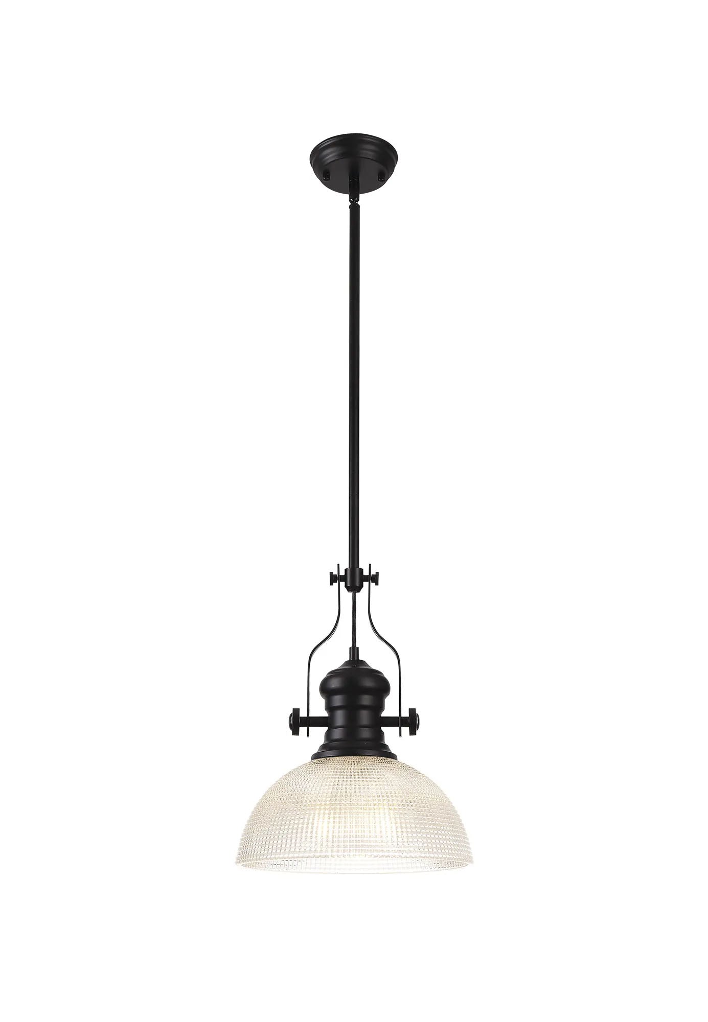 Munro 1 Light Multi Height Pendant E27 With 30cm Prismatic Glass Shade, Matt Black/Clear