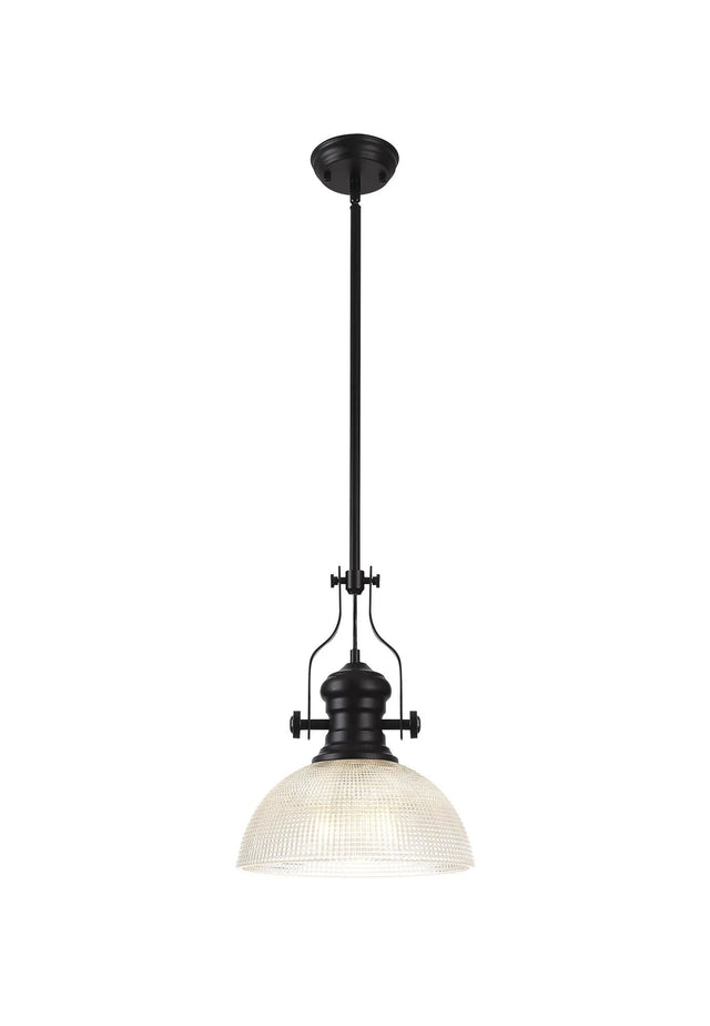Munro 1 Light Multi Height Pendant E27 With 30cm Prismatic Glass Shade, Matt Black/Clear