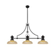 Munro 3 Light Linear Multi Height Pendant E27 With 30cm Round Glass Shade, Matt Black, Amber