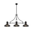 Munro 3 Light Linear Multi Height Pendant E27 With 30cm Round Glass Shade, Matt Black, Smoked