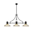 Munro 3 Light Linear Multi Height Pendant E27 With 30cm Round Glass Shade, Matt Black, Clear
