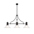 Munro 3 Light Linear Multi Height Pendant E27 With 30cm Bell Glass Shade, Matt Black, Clear