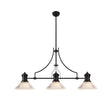 Munro 3 Light Linear Multi Height Pendant E27 With 30cm Cone Glass Shade, Matt Black, Clear