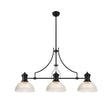 Munro 3 Light Linear Multi Height Pendant E27 With 30cm Dome Glass Shade, Matt Black, Clear