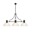 Munro 3 Light Linear Multi Height Pendant E27 With 38cm Dome Glass Shade, Matt Black, Clear