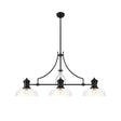 Munro 3 Light Linear Multi Height Pendant E27 With 30cm Flat Round Glass Shade, Matt Black, Clear