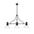 Munro 3 Light Linear Multi Height Pendant E27 With 30cm Smooth Bell Glass Shade, Matt Black, Clear