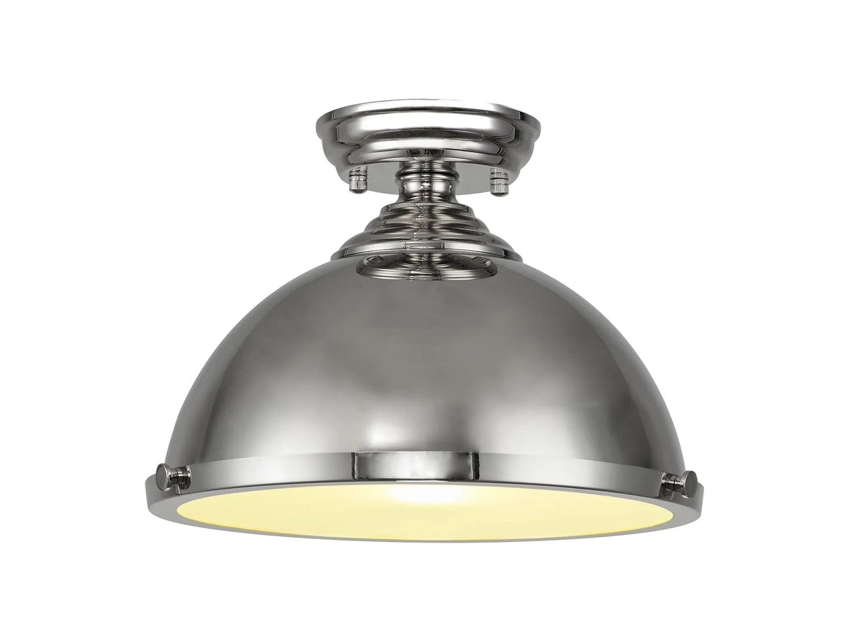 Munro 31cm Flush Ceiling Fitting, 1 x E27, Polished Nickel/Frosted Glass