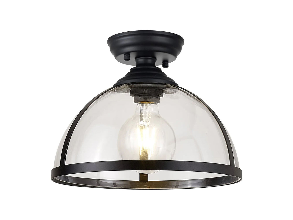 Munro 30cm Flush Ceiling Fitting, 1 x E27, Black/Clear