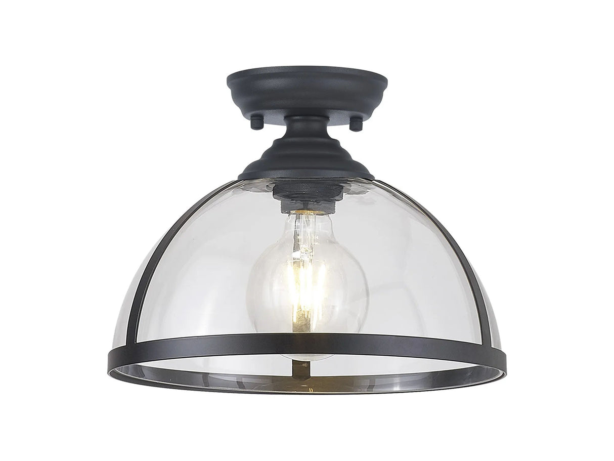 Munro 30cm Flush Ceiling Fitting, 1 x E27, Graphite/Clear