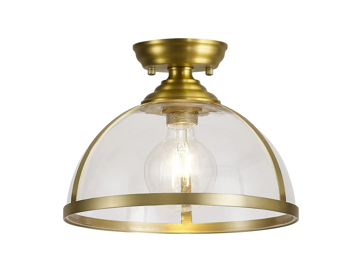 Munro 30cm Flush Ceiling Fitting, 1 x E27, Satin Gold/Clear
