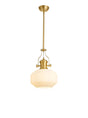 Munro Single Multi Height Pendant, 1 x E27, Round Champfered Glass, Satin Gold/Opal