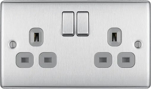 BG Nexus Metal, 13A Double Switched Socket in VARIOUS COLOURS