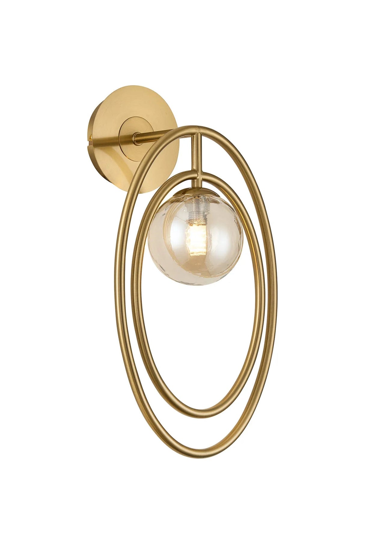 Newton Oval Wall Lamp Switched, 1 Light G9, Brass Gold/Cognac Rings Pattern Glass