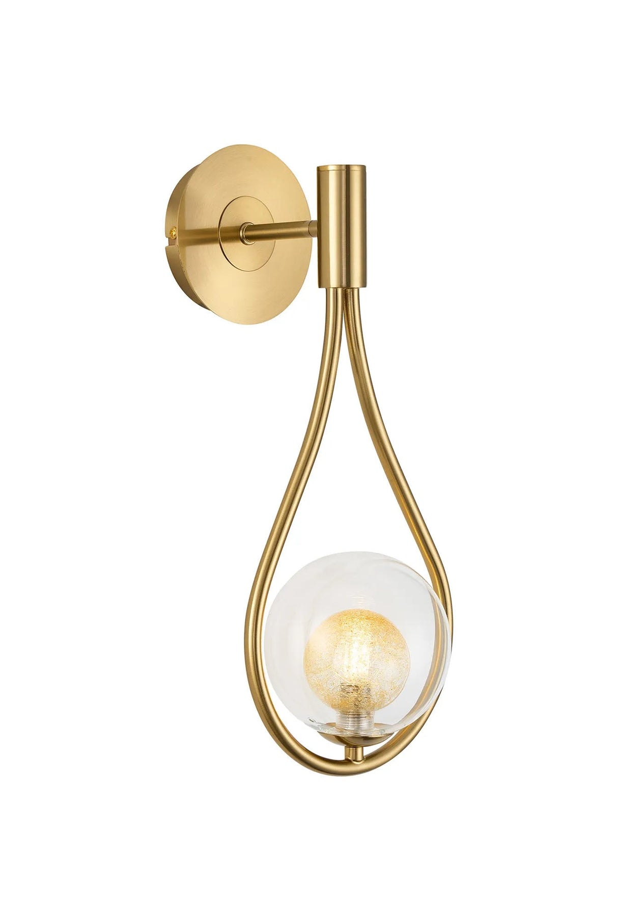 Newton Teardrop Wall Lamp Switched, 1 Light G9, Brass Gold/Gold/Clear Globe Glass