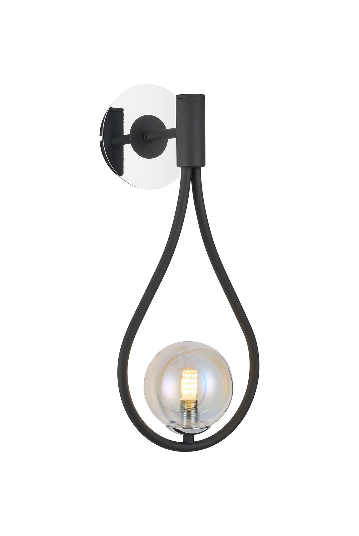 Newton Teardrop Wall Lamp Switched, 1 Light G9, Grey/Polished Chrome/Iridescent Rings Pattern Glass