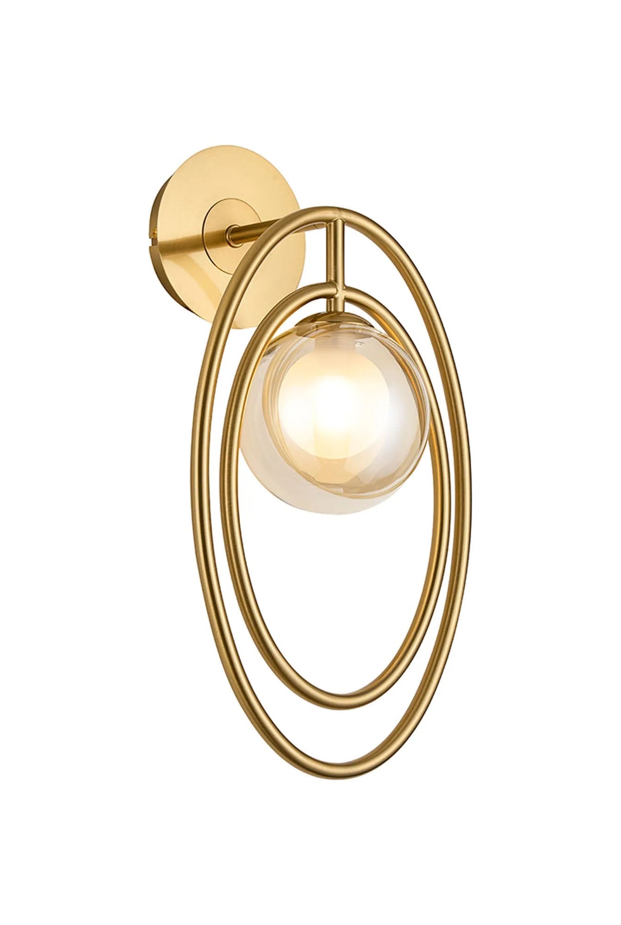Newton Oval Wall Lamp Switched, 1 Light G9, Brass Gold/Cognac/Frosted Globe Glass