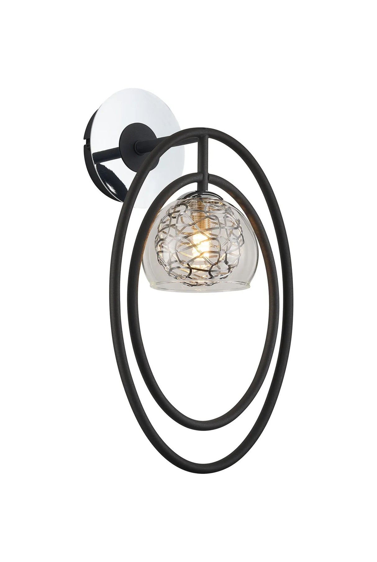 Newton Oval Wall Lamp Switched, 1 Light G9, Grey/Polished Chrome/Clear/Silver Shade