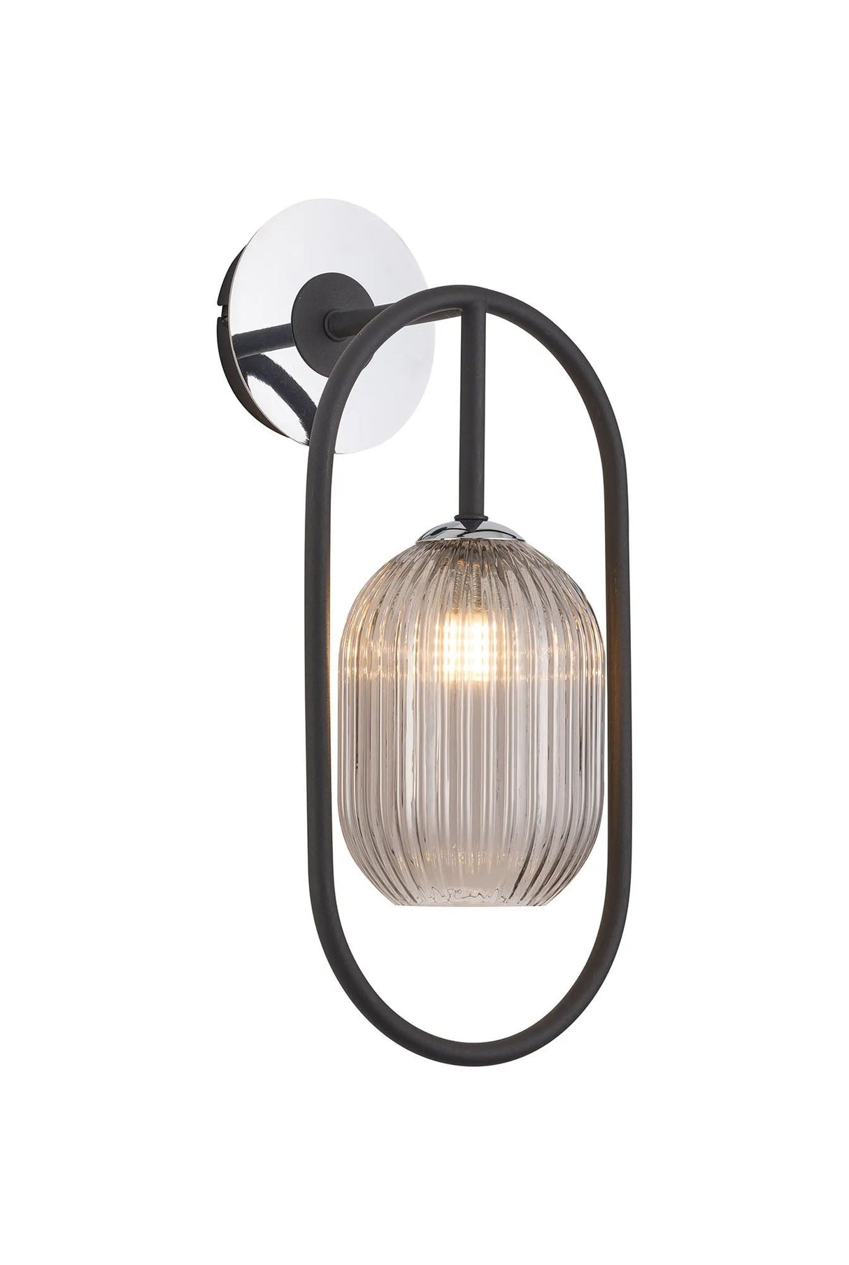 Newton Oblong Wall Lamp Switched, 1 Light G9, Grey/Polished Chrome/Smoked Almond Ribbed Glass
