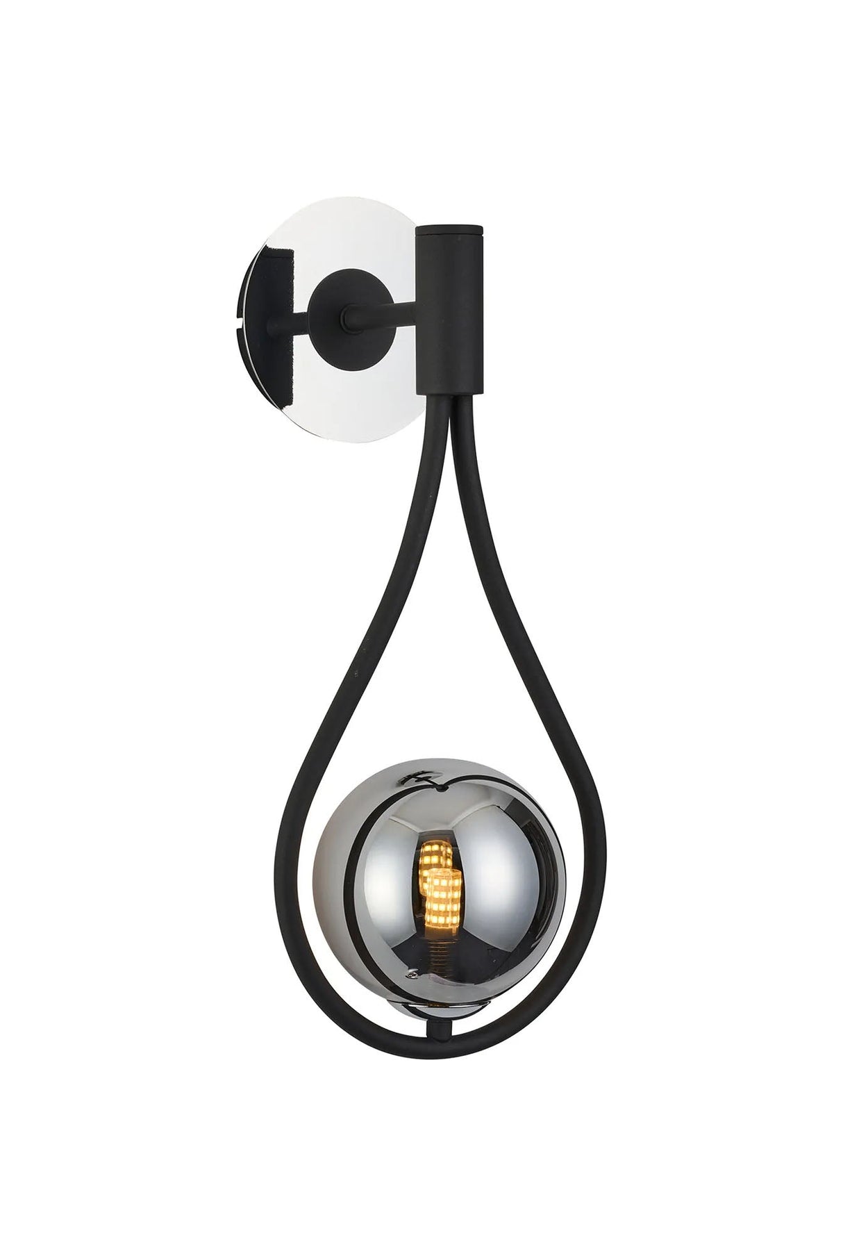 Newton Teardrop Wall Lamp Switched, 1 Light G9, Grey/Polished Chrome/Chrome Globe Glass