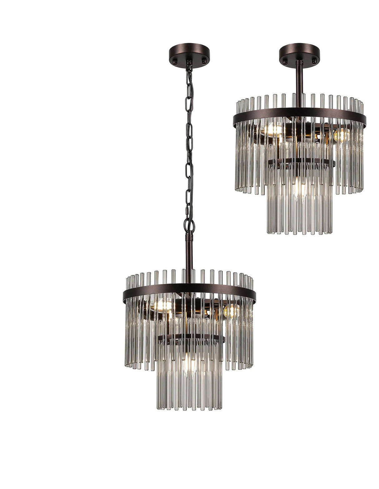 Onien 30cm Pendant/Semi Ceiling 4 Light E14, Brown Oxide/Smoke Glass Rods