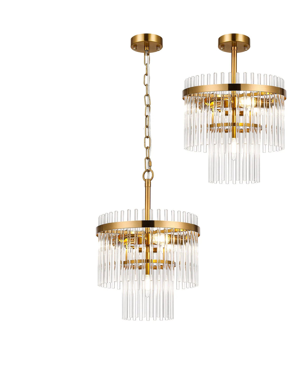 Onien 30cm Pendant/Semi Ceiling 4 Light E14, Brass/Clear Glass Rods