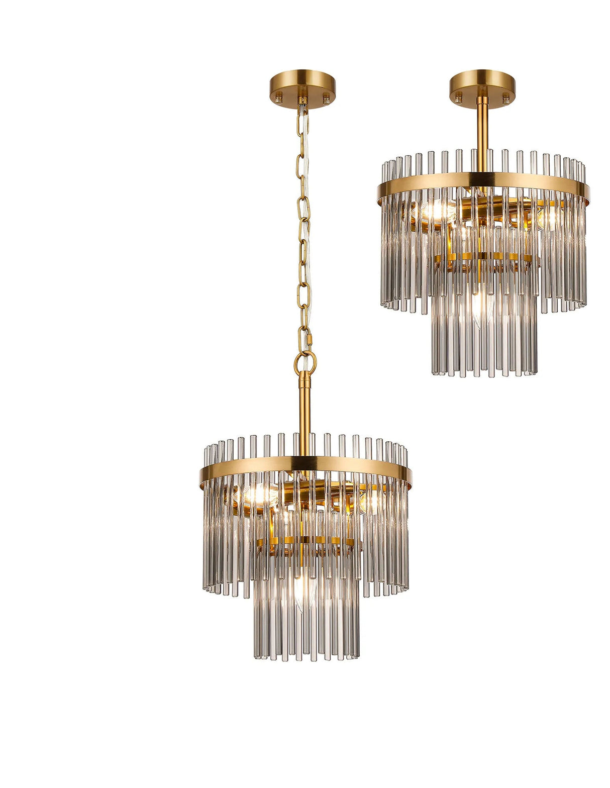 Onien 30cm Pendant/Semi Ceiling 4 Light E14, Brass/Smoke Glass Rods