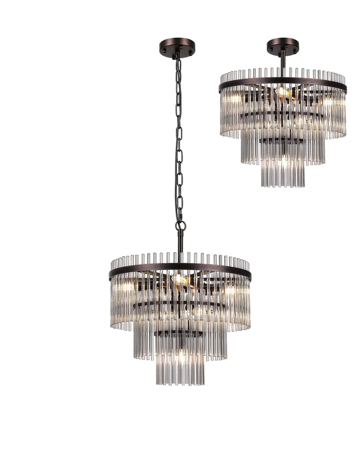 Onien 45cm Pendant/Semi Ceiling 7 Light E14, Brown Oxide/Smoke Glass Rods