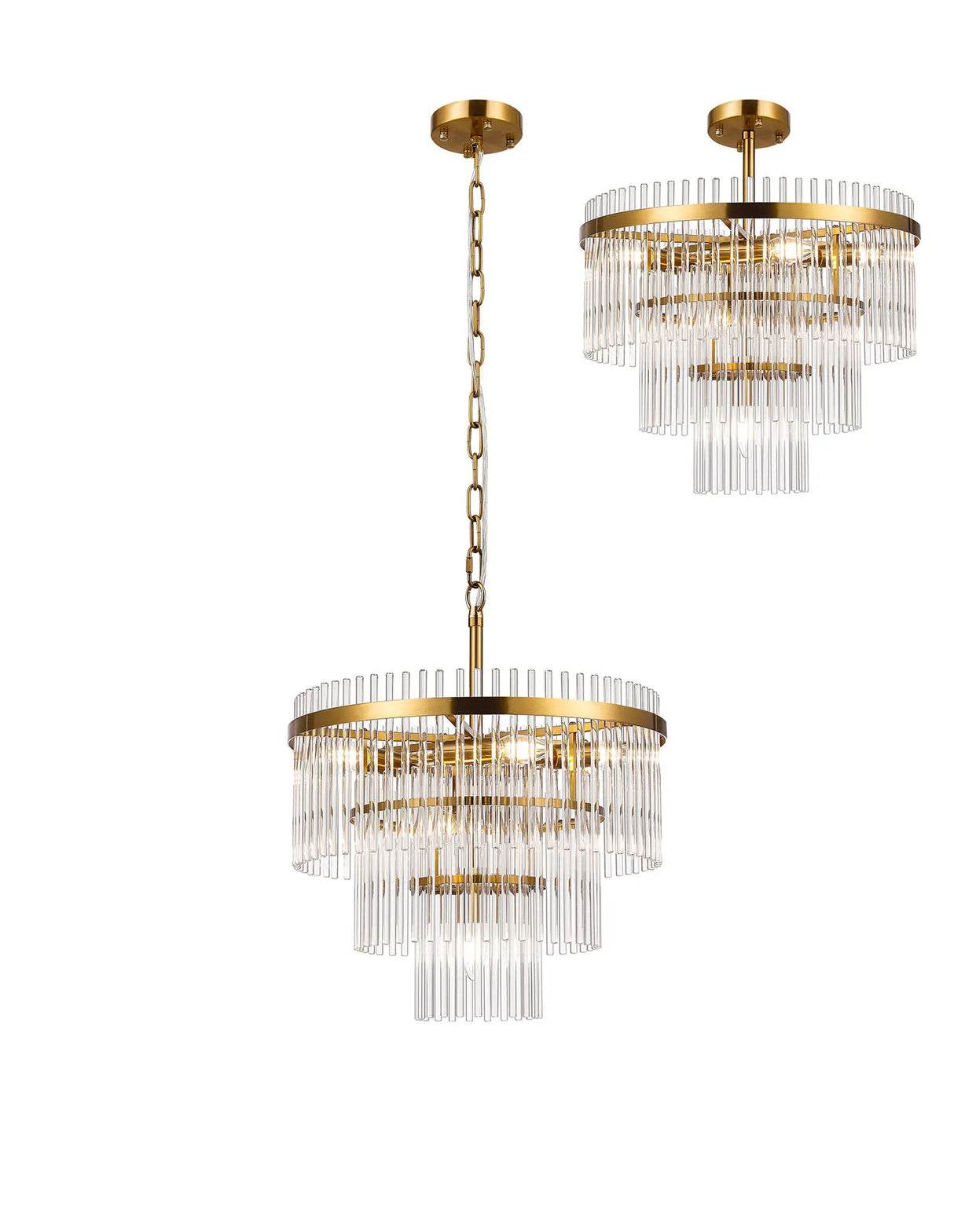 Onien 45cm Pendant/Semi Ceiling 7 Light E14, Brass/Clear Glass Rods