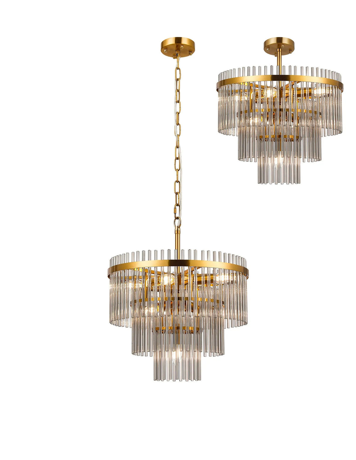 Onien 45cm Pendant/Semi Ceiling 7 Light E14, Brass/Smoke Glass Rods