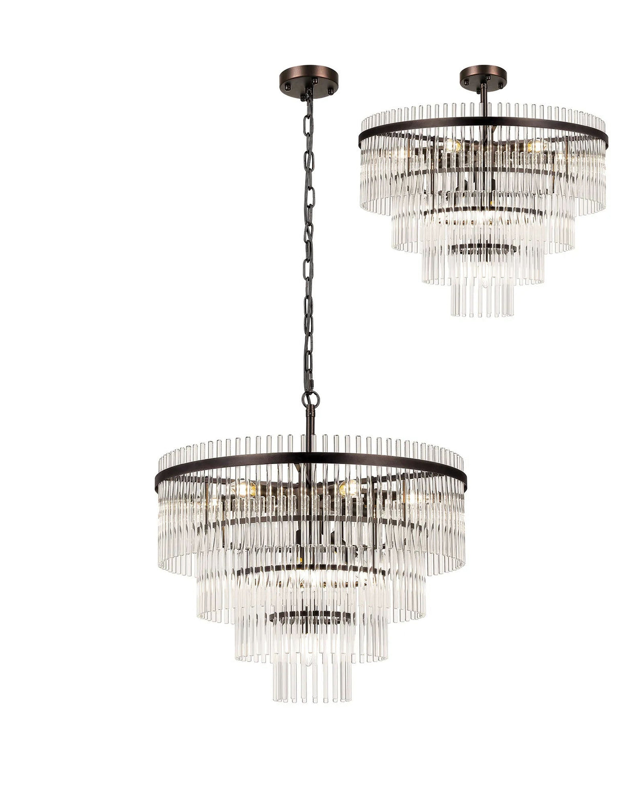Onien 60cm Pendant/Semi Ceiling 10 Light E14, Brown Oxide/Clear Glass Rods