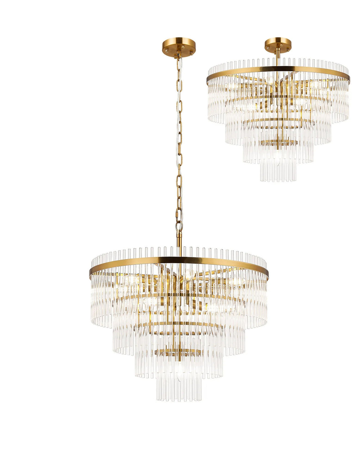 Onien 60cm Pendant/Semi Ceiling 10 Light E14, Brass/Clear Glass Rods