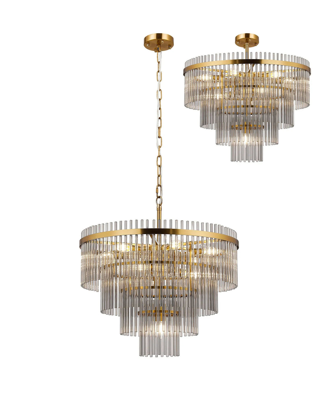 Onien 60cm Pendant/Semi Ceiling 10 Light E14, Brass/Smoke Glass Rods
