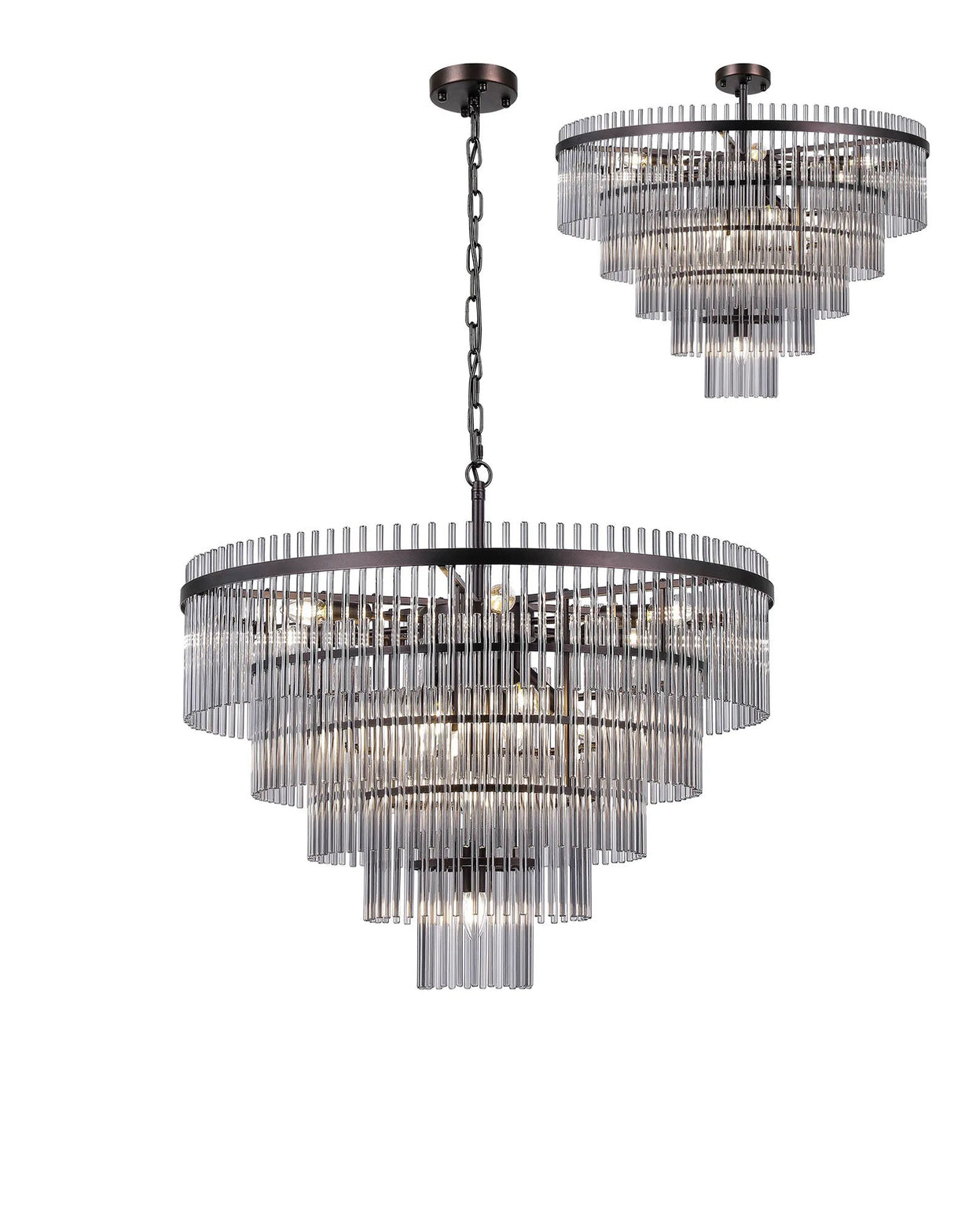 Onien 77cm Pendant/Semi Ceiling 15 Light E14, Brown Oxide/Smoke Glass Rods
