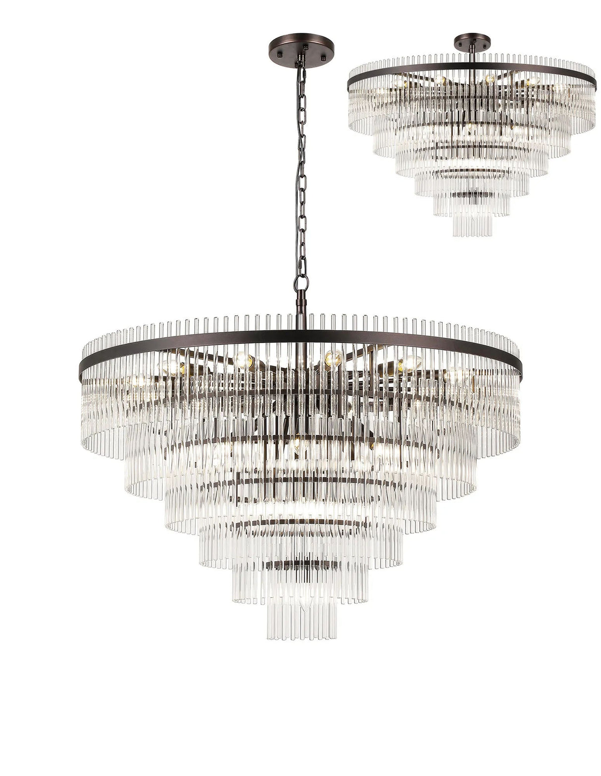 Onien 96cm Pendant/Semi Ceiling 22 Light E14, Brown Oxide/Clear Glass Rods