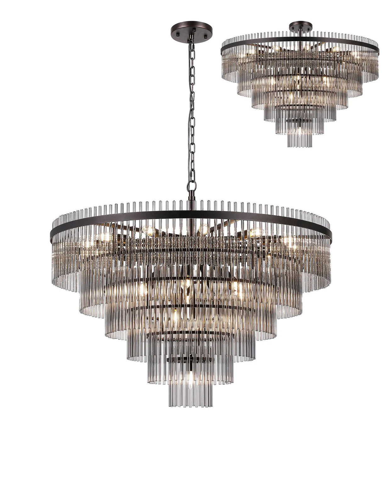Onien 96cm Pendant/Semi Ceiling 22 Light E14, Brown Oxide/Smoke Glass Rods