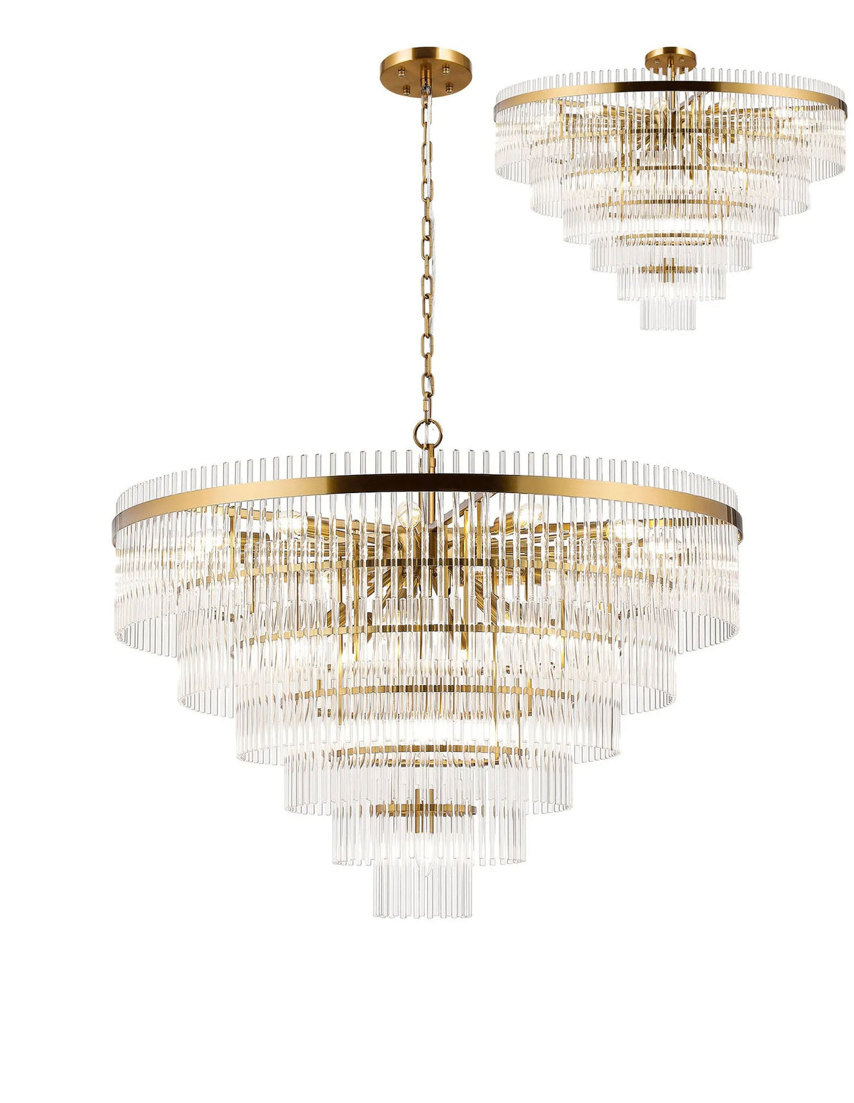 Onien 96cm Pendant/Semi Ceiling 22 Light E14, Brass/Clear Glass Rods