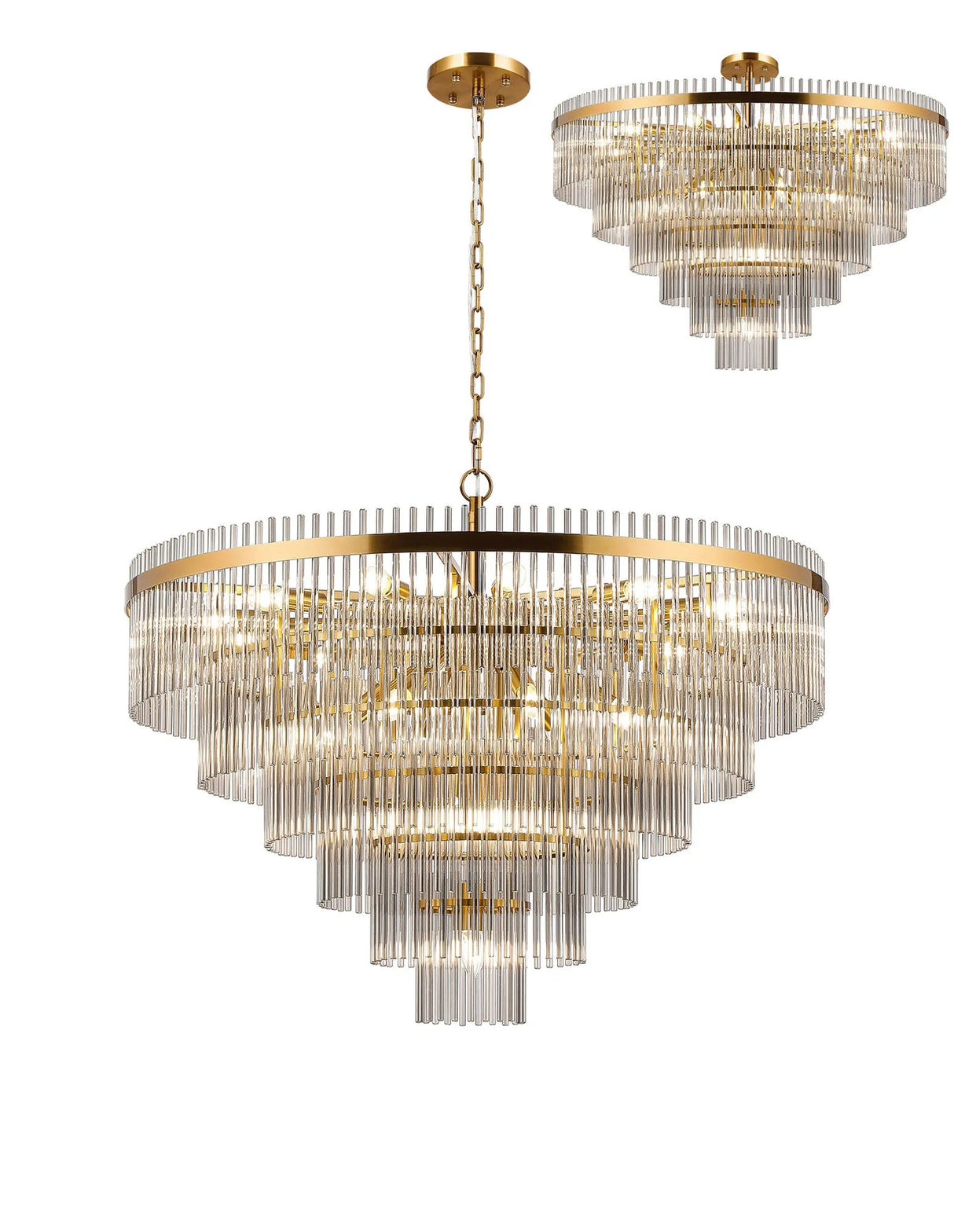 Onien 96cm Pendant/Semi Ceiling 22 Light E14, Brass/Smoke Glass Rods
