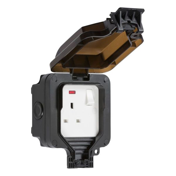 IP66 13A 1G DP Switched Socket with Neon - Black