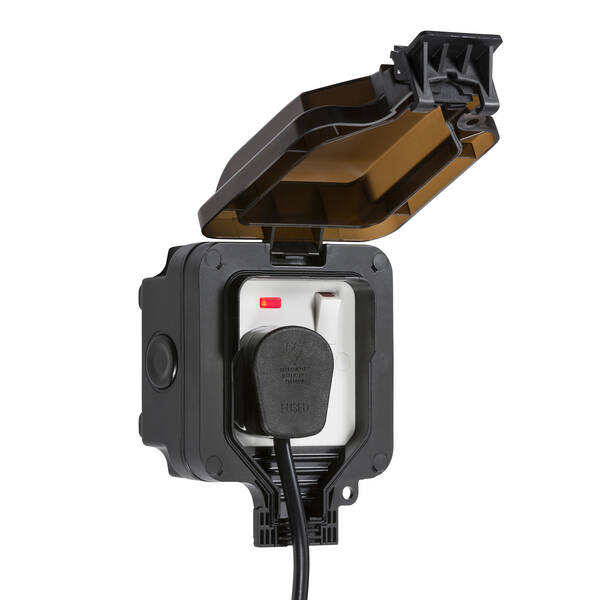 IP66 13A 1G DP Switched Socket with Neon - Black