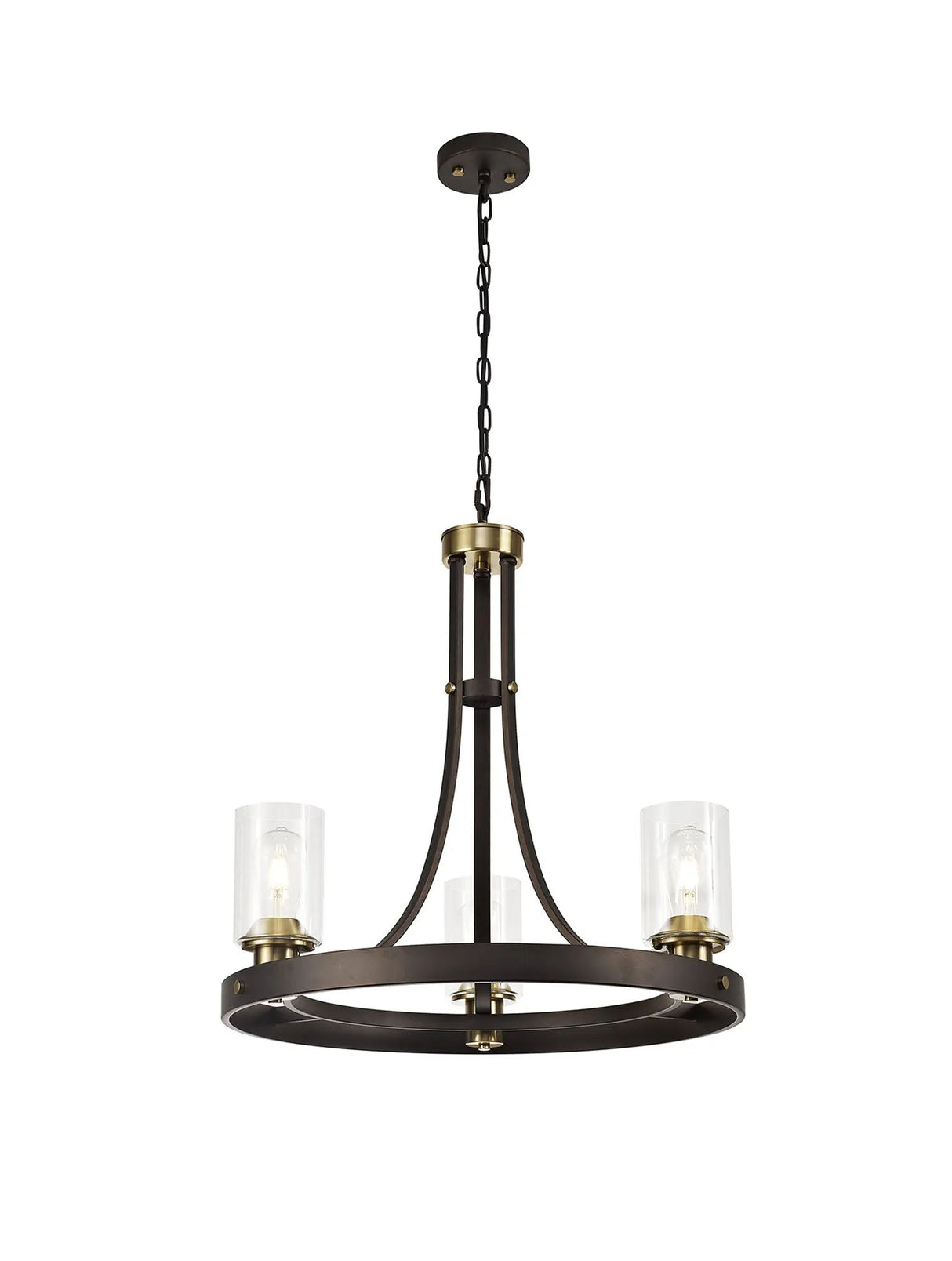 Owers Pendant 3 x E27, Brown Oxide/Gold Bronze With Clear Glass Shades