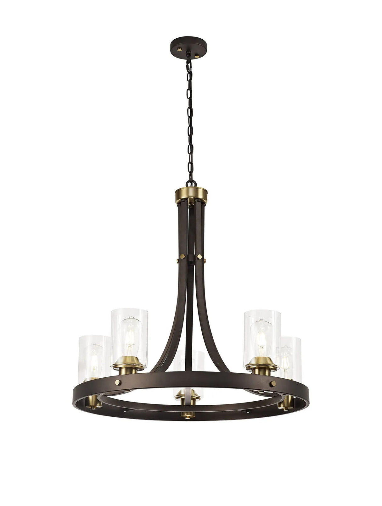 Owers Pendant 5 x E27, Brown Oxide/Gold Bronze With Clear Glass Shades